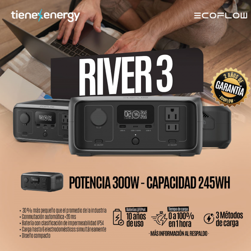 Kit Solar Portátil EcoFlow RIVER 3 300 W + Panel Solar Plegable 110 W _4