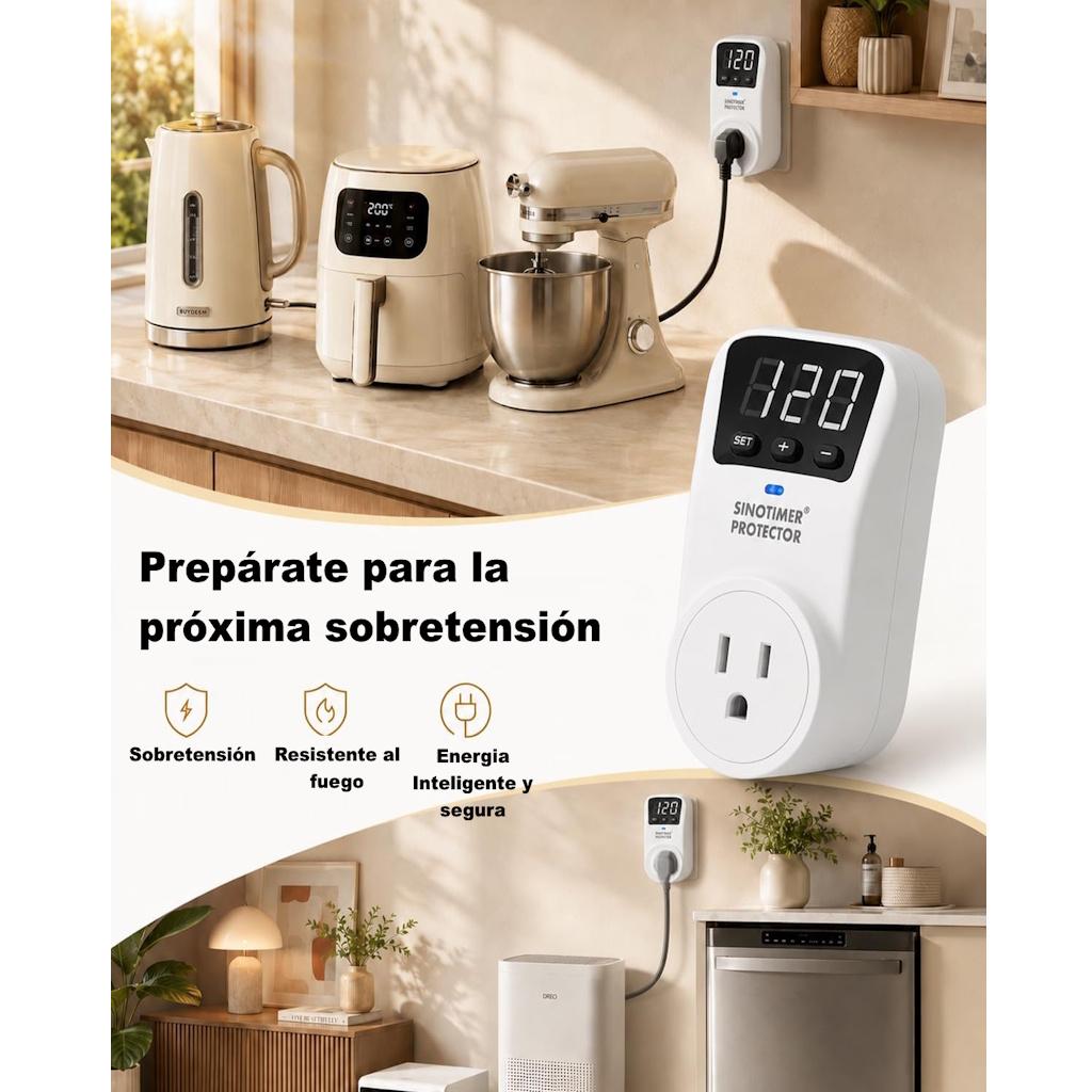 Protector De Voltaje Sinotimer 120V 15A Digital Para Electrodomésticos _3