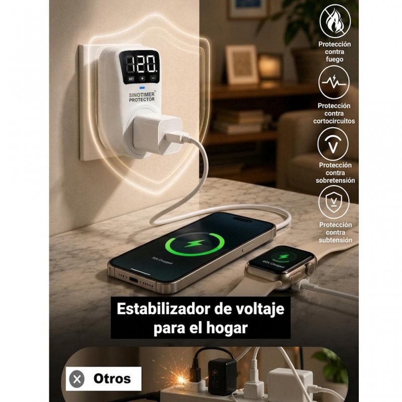 Protector De Voltaje Sinotimer 120V 15A Digital Para Electrodomésticos _6