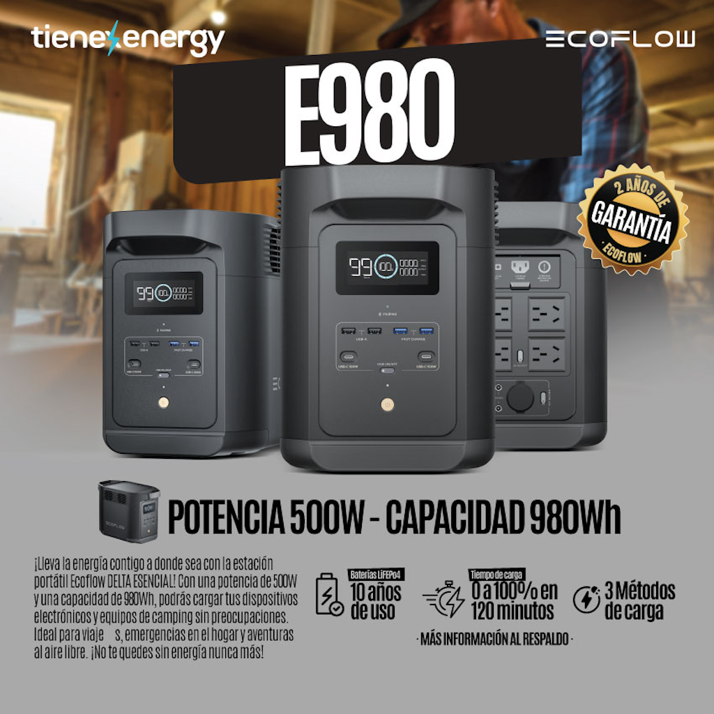 Kit Solar Portátil EcoFlow DELTA E980 500W + 1 Panel Solar Flexible de 560 W_3
