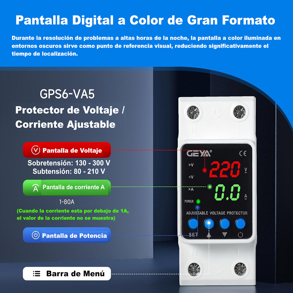 Protector De Voltaje GEYA 63A Digital Sobre Y Bajo Voltaje 220V_4